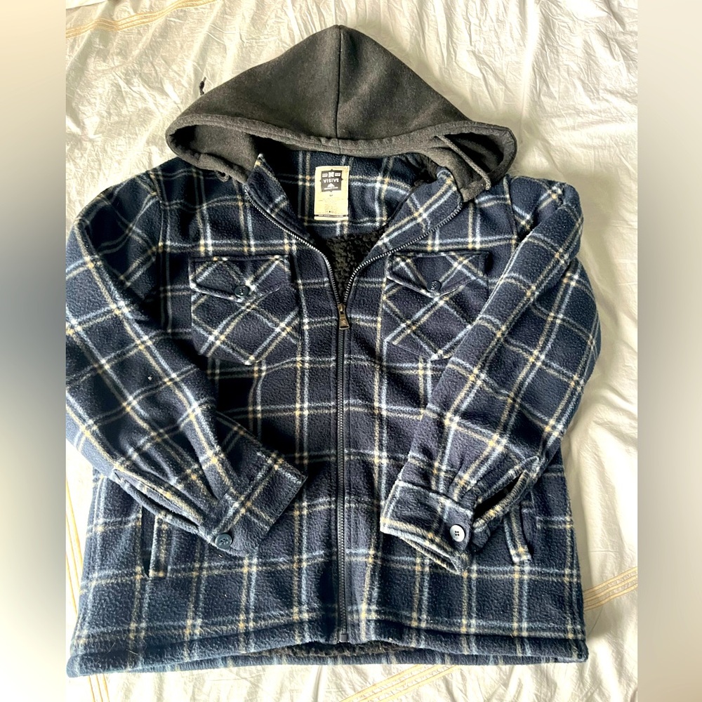 Cozy warm zip up plaid hooded jacket